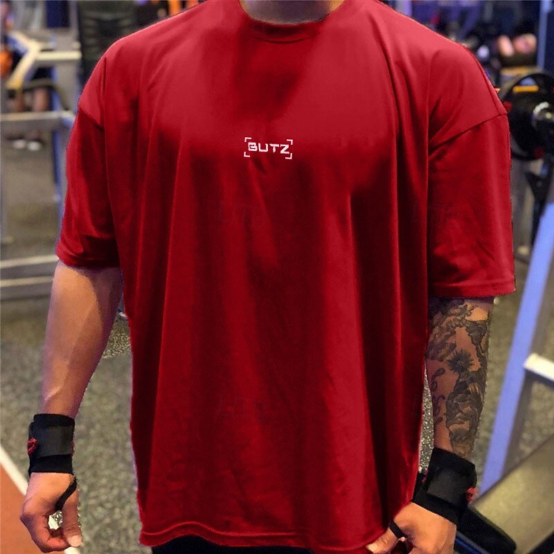 Men's Dark Grey Oversized Gym T-shirt BUTZ Graphic Fitness Short Sleeve