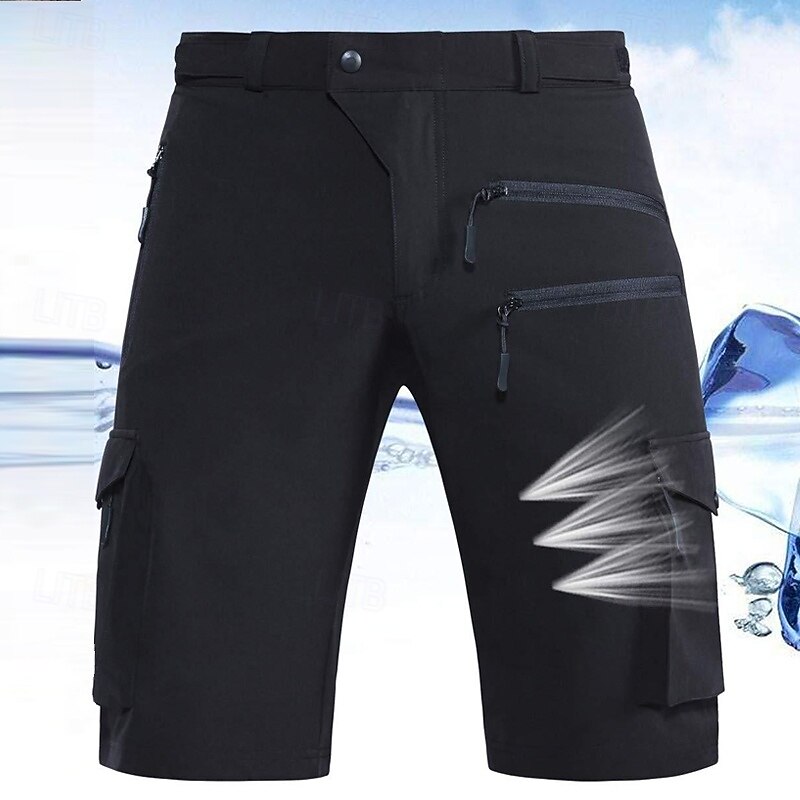 Men's Cargo Shorts Camping Shorts Shorts Hiking Shorts Elastic Waist Multi Pocket Plain Waterproof Quick Dry Knee Length Sports Outdoor Daily Camping & Hiking Classic Style Athleisure Black Blue