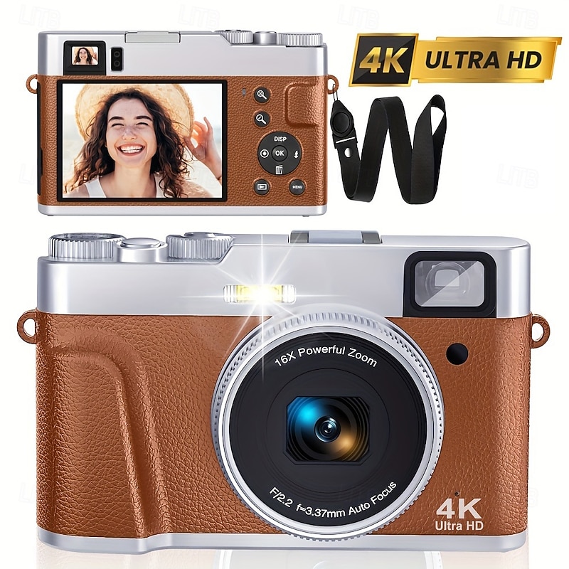 4K UHD Point and Shoot Camera Digicam with Auto Focus Compact Digital Camera Travel Camera with Auto Focus 48MP Vlogging Camera