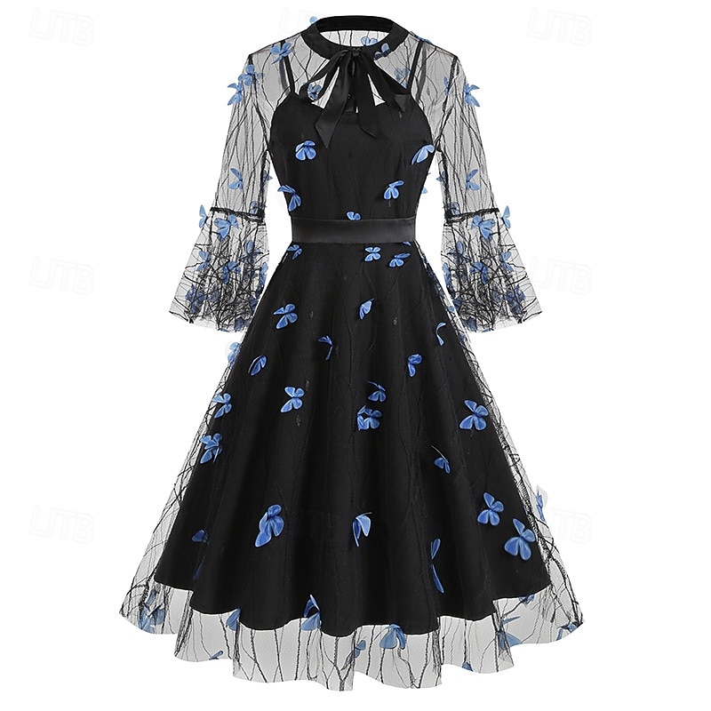 Elegant Retro Vintage 1950s Dress Masquerade Embroidered Flower / Floral Fancy Dress Women's Carnival New Year Masquerade Casual Daily Bachelorette Party Adults' Dress
