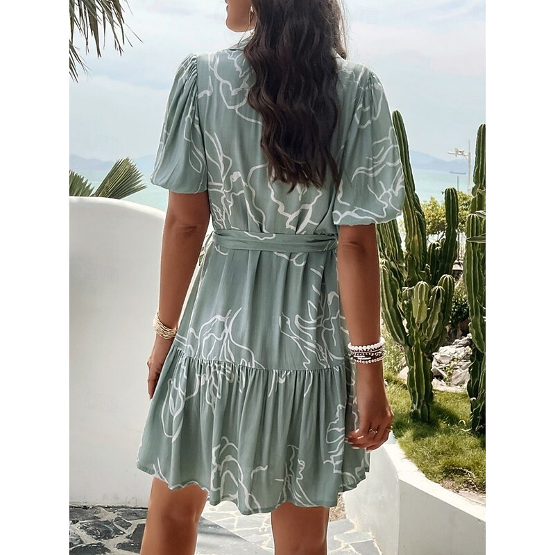 Women's Mini Dress Casual Dress A Line Dress Stylish Casual Vacation Daily Regular Fit Floral Short Sleeve Shirt Collar Brown Green Khaki Spring Fall4