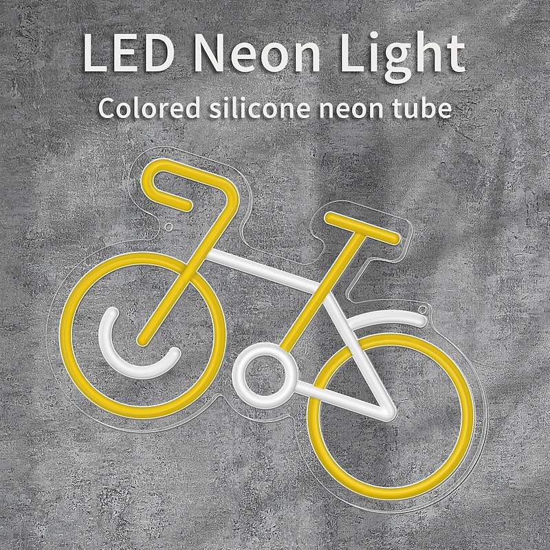 Minimalistic Bicycle Neon Sign, Bike Neon Sign Light 5V USB Powered for Home Décor, Living Room A Cyclist, Home Decoration, Side Table Statue Decor, Bicycle Art Wall Decor4