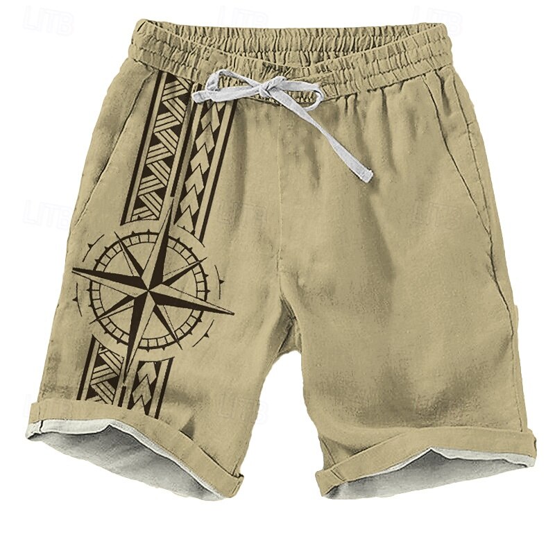 Men's Geometric Pattern Nautical Compass Shorts Beach Shorts Casual Shorts Mid Waist Vacation Streetwear Hawaiian Outdoor Casual Holiday Drawstring Side Pockets Designer Clothing Apparel
