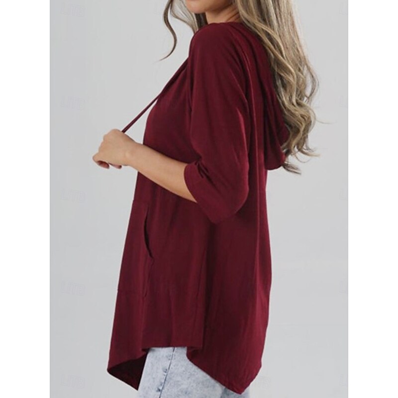 Women's T Shirt Plain Fashion Modern Casual Long Sleeve V Neck Regular Tops Daily Weekend Patchwork Black Red Navy Blue Fall Winter4