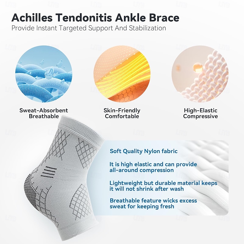 Ankle Brace for Sprained Ankle, Arch Support Compression Sleeve Socks for Women Men, Achilles Tendonitis Brace Wraps for Plantar Fasciitis, Foot Swelling Relief 1PC2