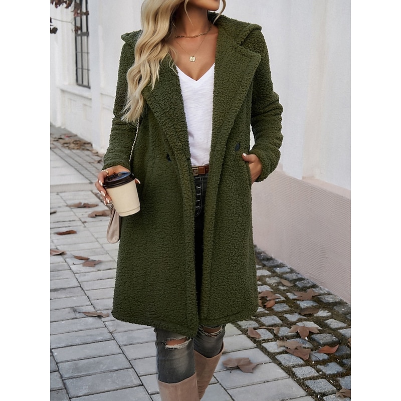 Women's Winter Coat Winter Jacket Outdoor Street Daily Fall Winter Long Coat Regular Fit Warm Breathable Comtemporary Stylish Jacket Long Sleeve Solid Color with Pockets Army Green