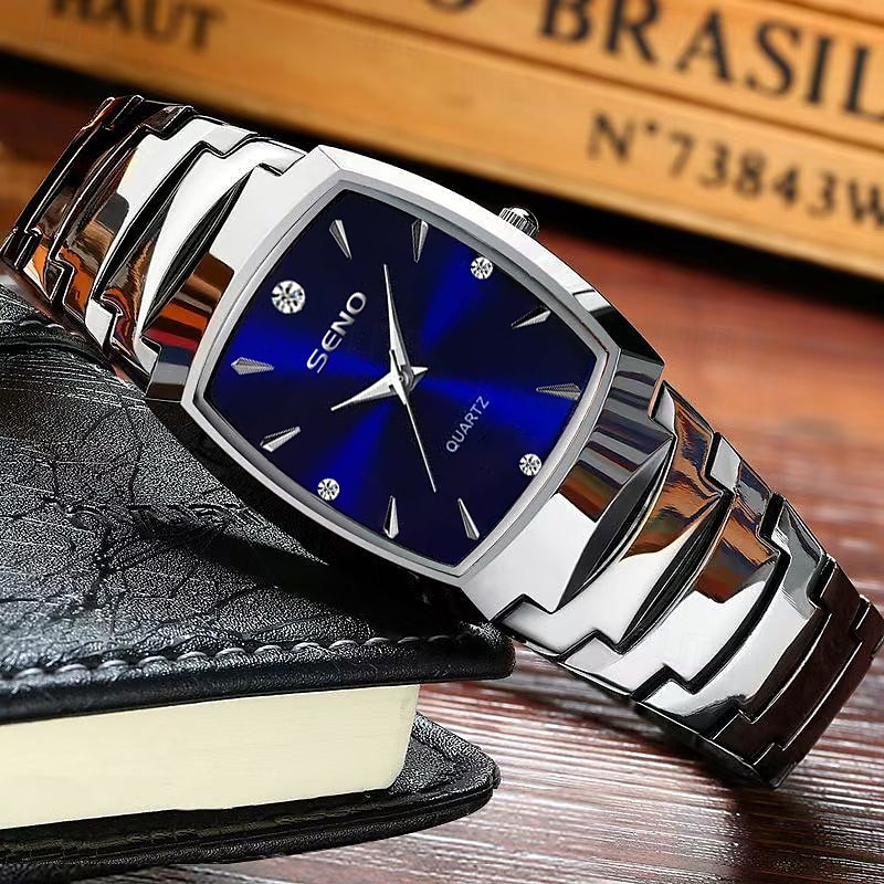 Retro Dial Men'S Business Watch Night Light Luxury Coffee Gold Square Watch Alloy Strap Quartz Watch Rhinestone