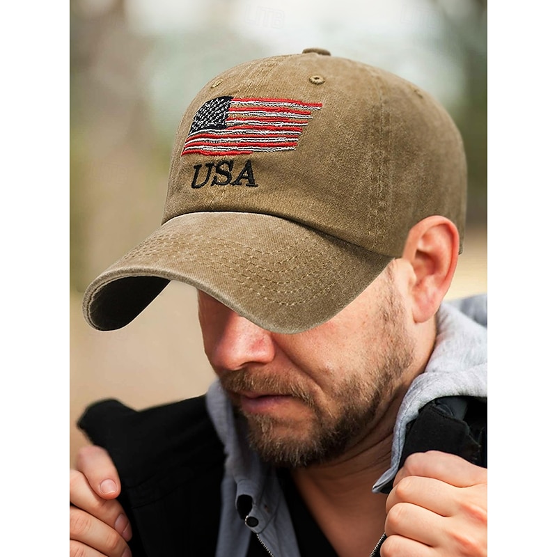 USA Flag Embroidered Baseball Cap, Vintage Washed Cotton Adjustable Hat for Men and Women, Perfect for Casual Wear, Outdoor Activities, and Patriotic Events