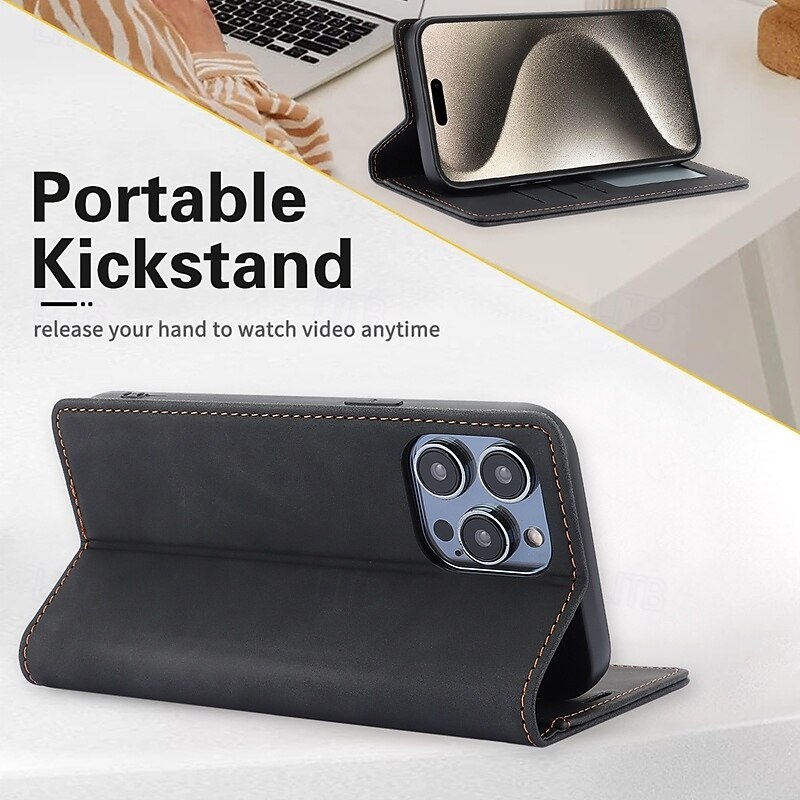 Phone Case For iPhone 17 Pro Max 17 Air 16 15 14 Pro Max Plus 16e 13 12 11 Pro Max Mini Flip Cover with Stand Holder Magnetic Card Slot Retro TPU PU Leather3