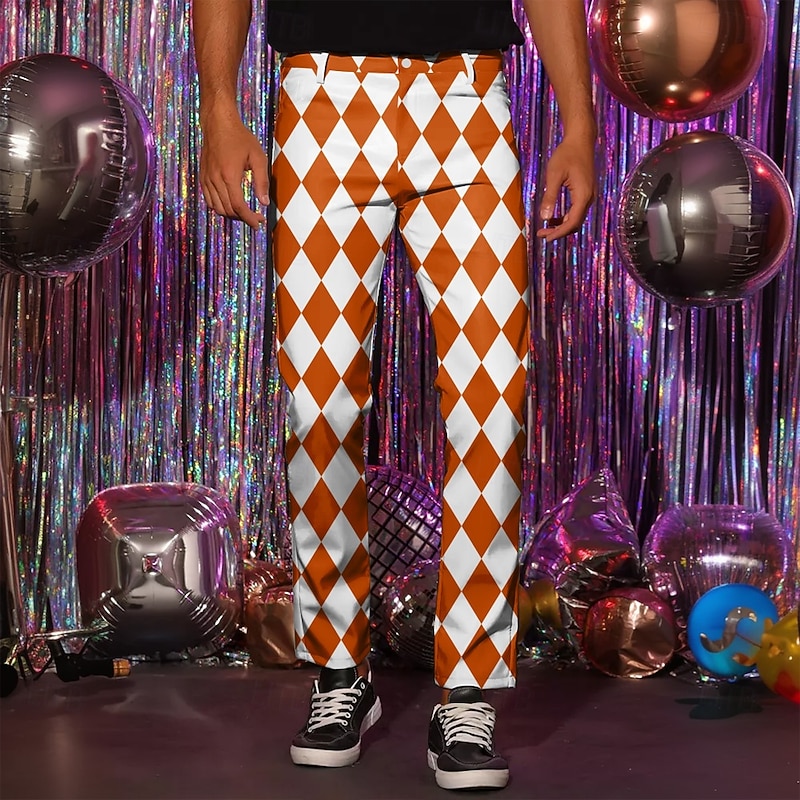 Men's Plaid / Check Rhombus Dress Pants Mid Waist Casual Outdoor Vacation Home Zipper Pocket Summer Spring Fall 3D Print Black Red Blue3