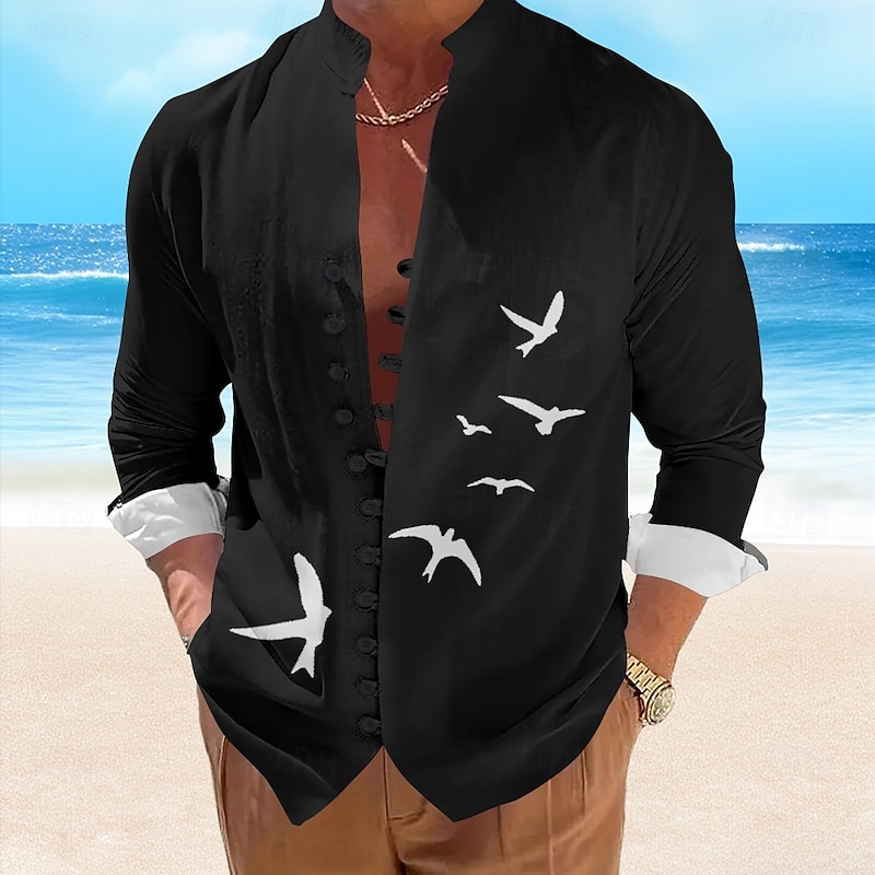 Men's Bird Casual Shirt Summer Hawaiian Shirt Aloha Shirt Short Sleeve Hawaiian Resort Vacation Casual Summer Spring Standing Collar Button Up Black White Blue Brown4