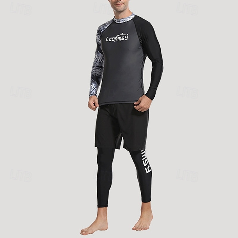 Men's Swim Trunks Rash guard Swimsuit Lightweight Long Sleeve Swimwear Swimsuit 3-Piece Swimming Surfing Beach Water Sports Printed Summer Spring Autumn