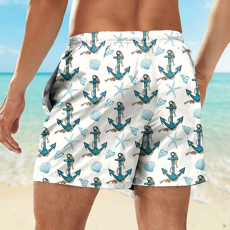 Men's Anchor Sea Creatures Swim Shorts Board Shorts Swimming Trunks Mid Waist Tropical Streetwear Hawaiian Vacation Daily Holiday Pocket Drawstring Elastic Waist Designer Clothing Apparel2