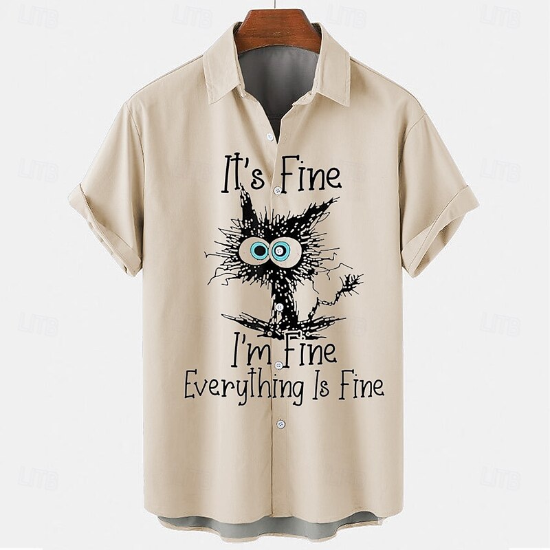Men's Cat Casual Shirt Button Up Shirt Short Sleeve Casual Casual Summer Spring Turndown Button Up Pink Blue Beige