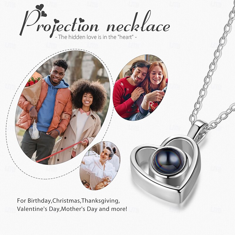 Personalized Projection Necklace Custom Best Gift for Mom for Women Heart-shaped Hollow Couple Theme Wedding Mother's Day Romantic Gifts for Girlfriend Wife Mom4