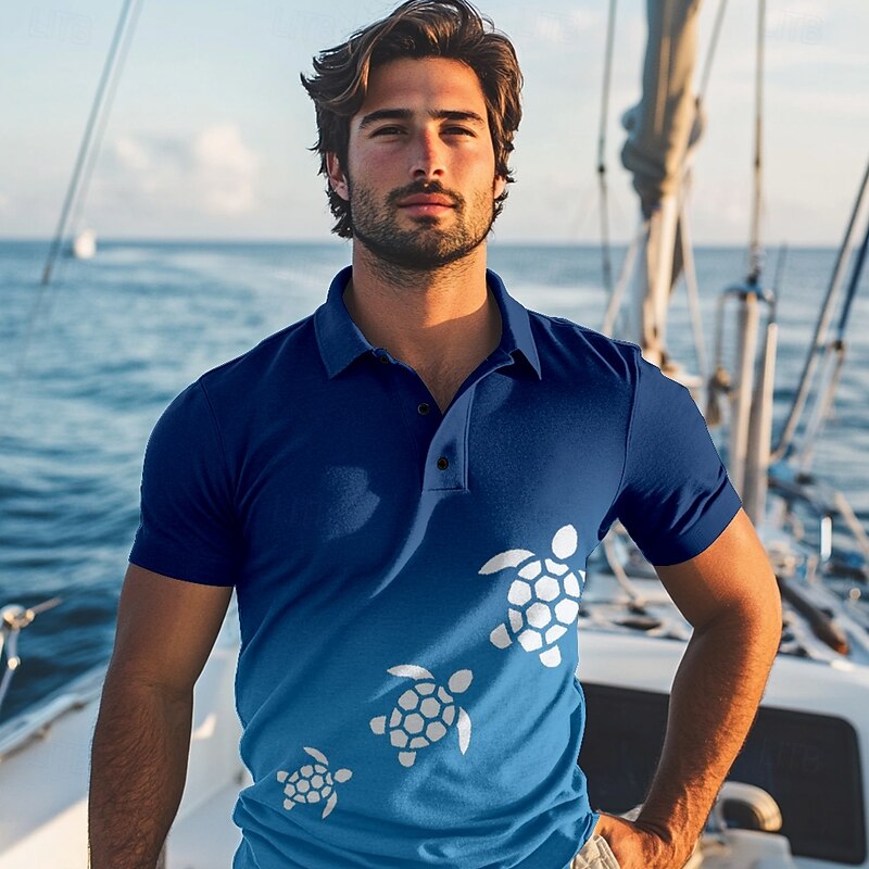 Kentucky Derby Men's Ombre Turtle Polo Short Sleeve Polo Shirts Collared Shirts Casual Resort Vacation Wear 3D Print Summer Spring Fall White Blue Dark Blue3