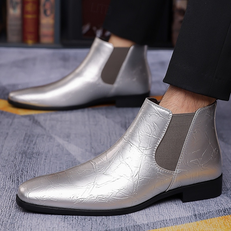 Men's Purple Patent Faux Leather Chelsea Boots with Elastic Goring – Stylish Casual and Formal Footwear4