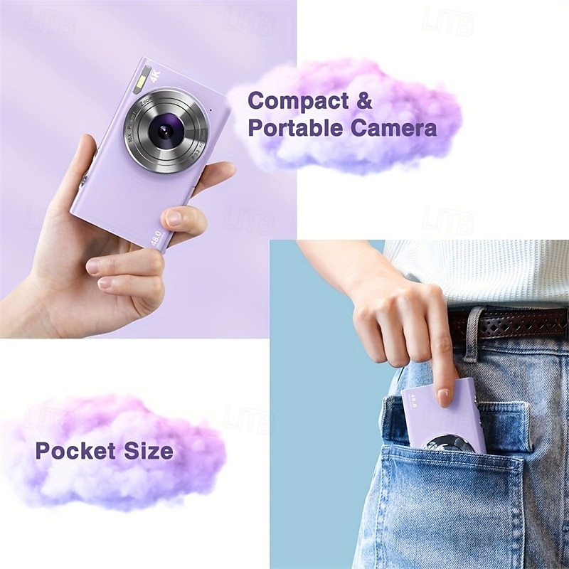 Digital Camera 4K Vlogging Camera 48Mp Digital Zoom Portable Point and Shoot Digicam with 32GB/64GB/128GB Memory Card Included3