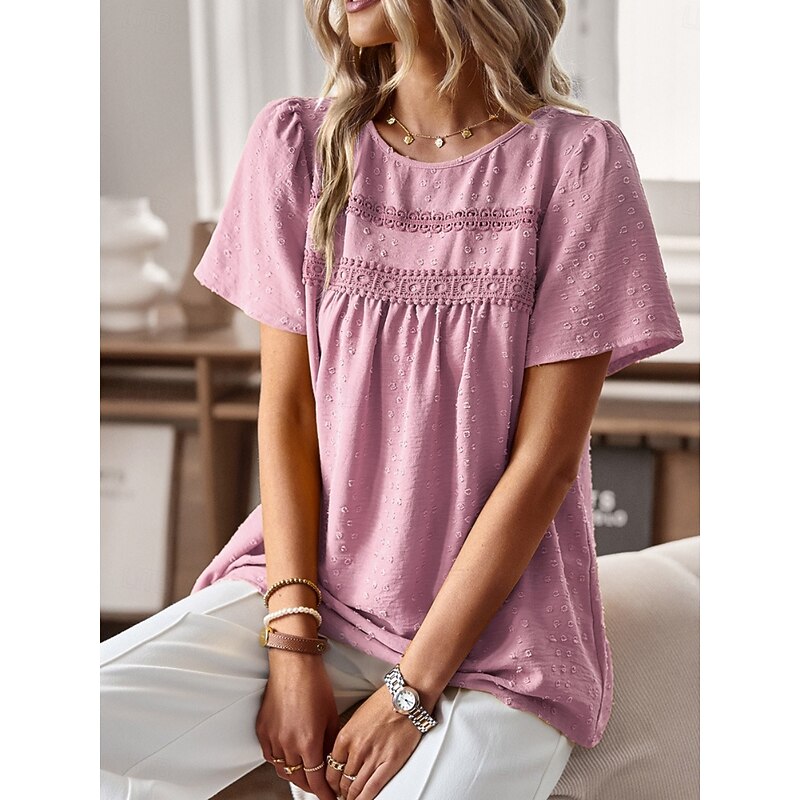 Women's T Shirt Plain Fashion Modern Casual Short Sleeve Crew Neck Regular Tops Daily Weekend White Pink Brown Summer4