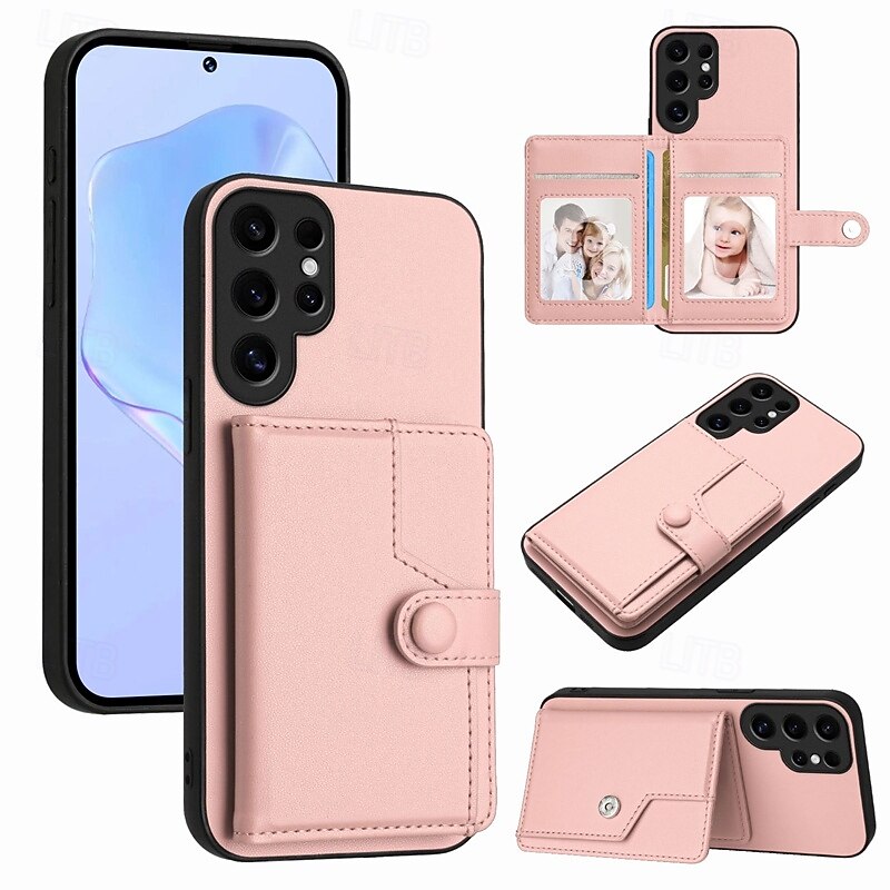 Phone Case For Samsung Galaxy S25 S24 S24 FE S23 Ultra Plus S22 Plus  Ultra A55 5G A35 5G A25 A15 A14 Back Cover with Stand Holder Card Slot Shockproof Retro TPU PU Leather
