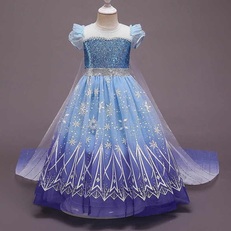 Frozen Princess Elsa Dress Cloak Flower Girl Dress Girls' Movie Cosplay Cosplay Costume Party Blue Dress Children's Day Masquerade Polyester World Book Day Costumes2