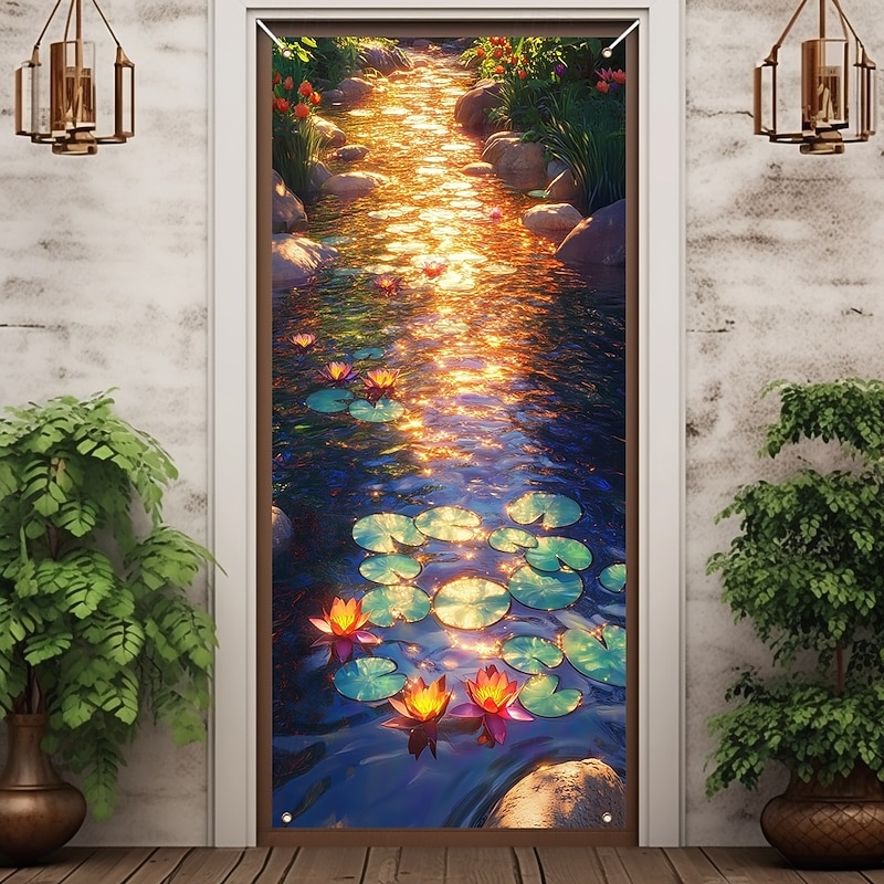 Valentine's Day Door Decorations Door Covers Garden Theme Door Tapestry Door Curtain Decoration Backdrop Indoor/Outdoor Door Banner for Front Door Farmhouse4