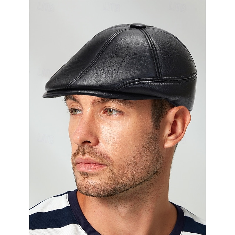Men's Faux Leather Beret with Ear Flaps – Stylish Winter Hat with Ear Protection for Casual Wear and Outdoor Activities2