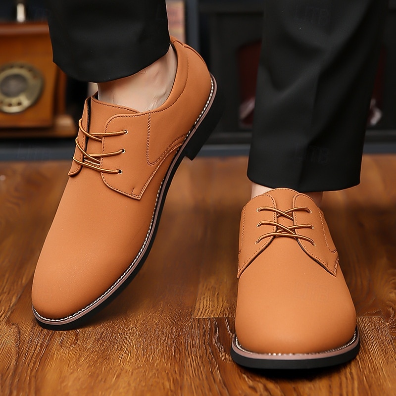 Men's Tan Faux Leather Oxford Shoes – Classic Lace-Up Design for Office, Formal Events, and Business Wear4