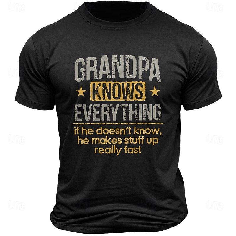 Men's Funny Grandpa Knows Everything Graphic T-Shirt Short Sleeve Family Humor Gift3