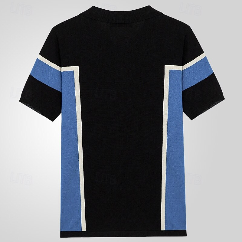 Men's Button Up Polos Golf Shirt Casual Sports Lapel Short Sleeve Fashion Basic Color Block Patchwork Buttons Summer Black Button Up Polos3