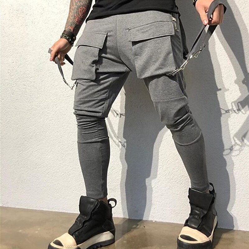 Men's Cargo Pants Skinny Sweatpants Trousers Cargo Sweatpants Drawstring Elastic Waist Multi Pocket Plain Comfort Soft Full Length Outdoor Casual Daily Fashion Streetwear Black Green3