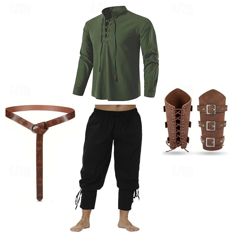 Vintage Medieval Renaissance Pants Outfits Waist Belt Pirate Ranger Solid Color Fancy Dress Men's Viking Fantasy Masquerade Performance Masquerade LARP Adults' Shirt Pants Belt3