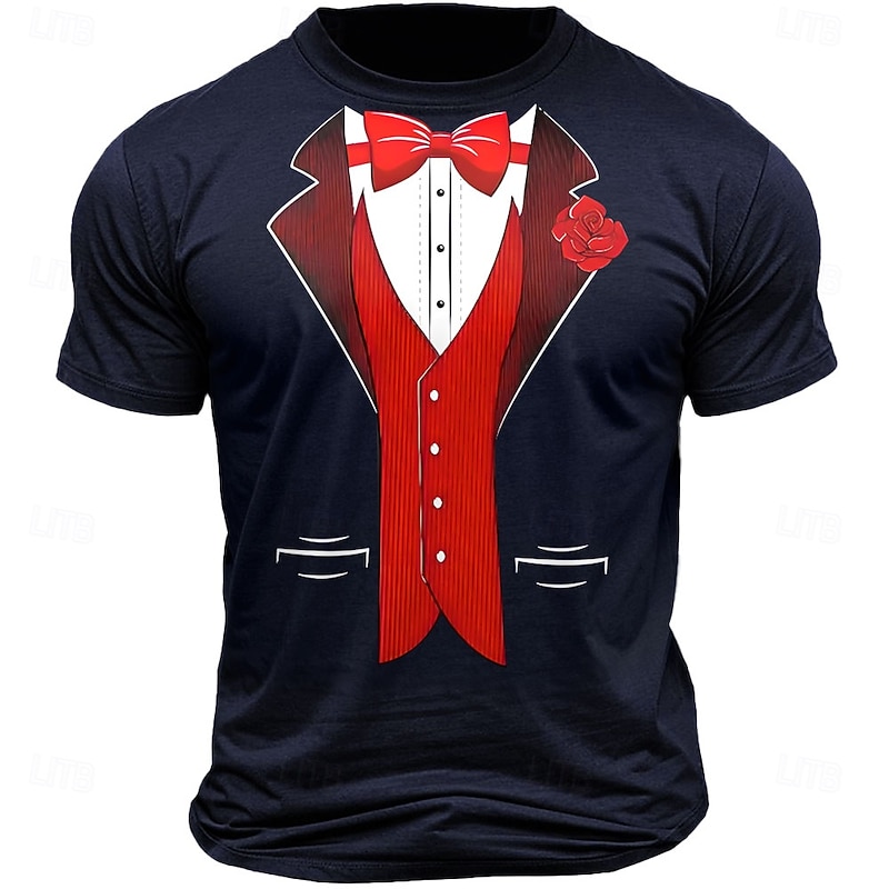 Men's Funny Tuxedo Print Short Sleeve T-Shirt, Novelty Costume Party Wear3