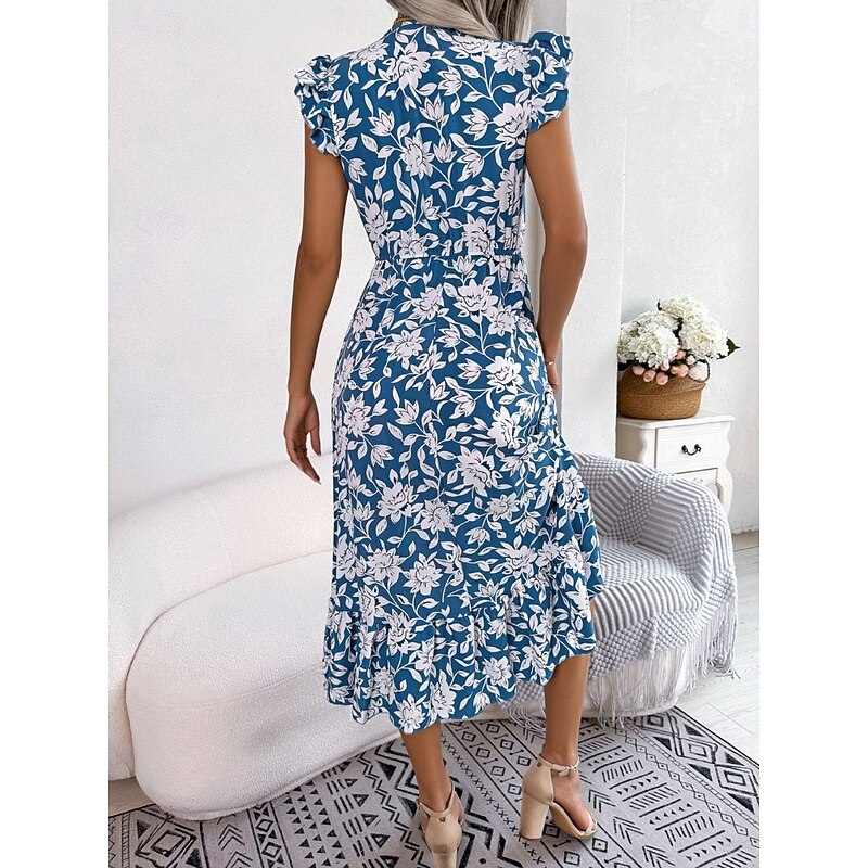Women's Midi Dress Casual Dress A Line Dress Tank Dress Stylish Casual Vacation Daily Regular Fit Floral Sleeveless V Neck Light Green Dark Blue Summer Spring2