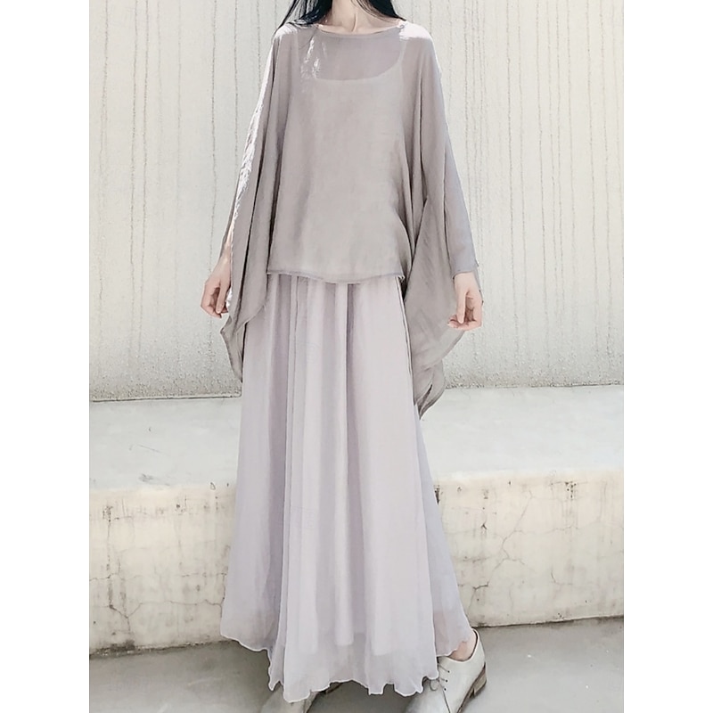 Women's Shirt Linen-Inspired Shirts Blouse Solid Color Basic Casual Long Sleeve Crew Neck Regular Tops Daily Black White Gray Summer Spring2