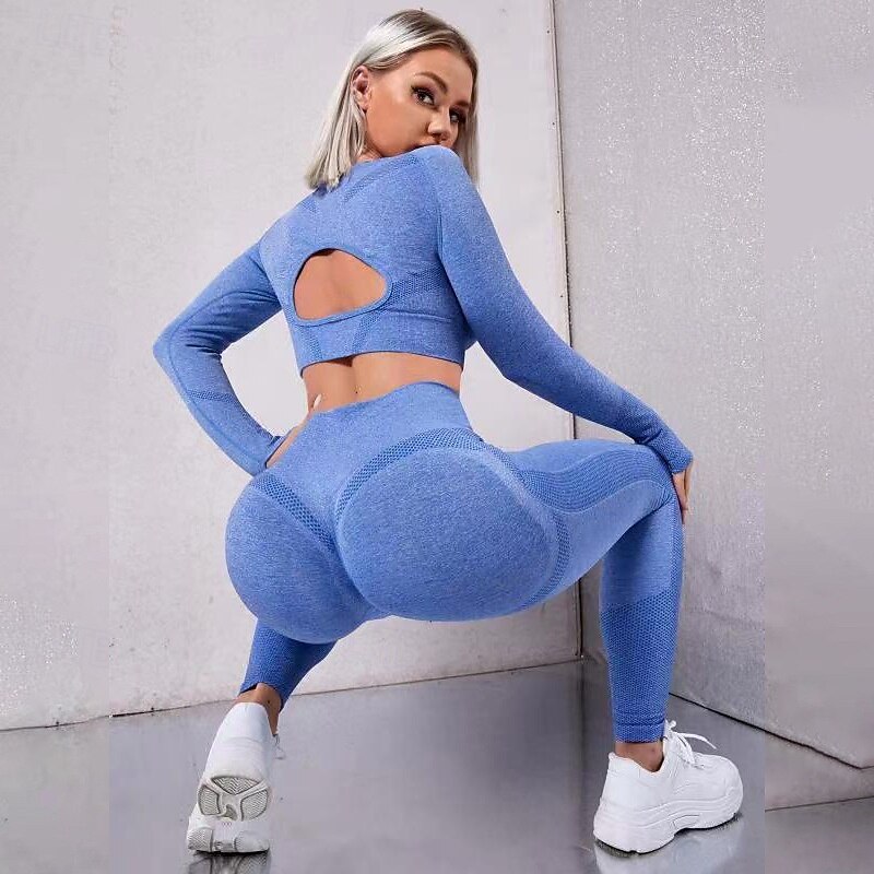 Women's Sports Bra with Tights Yoga Set 2 Piece Solid Color Clothing Suit ArmyGreen Black Yoga Fitness Gym Workout High Waist Breathable Soft Long Sleeve Sport Activewear Micro-elastic Slim3