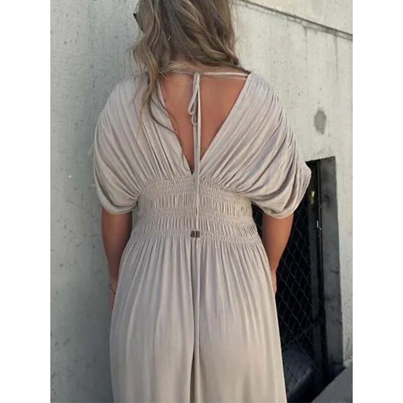 Women's Maxi Dress Linen-Inspired Dresses Casual Dress Plain Dress Casual Sports & Outdoor Street Regular Fit Plain Half Sleeve V Neck Wine Orange Apricot Summer Spring Fall4