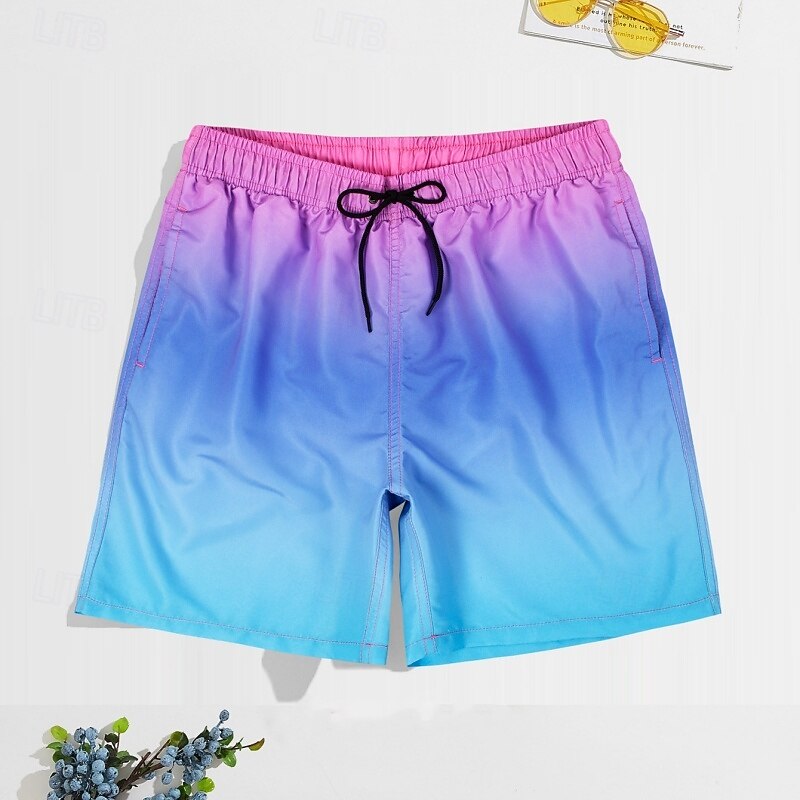 Men's Swim Trunks Swim Shorts Board Shorts Bathing Suit Drawstring with Pockets Swimming Surfing Beach Water Sports Gradient Summer Spring