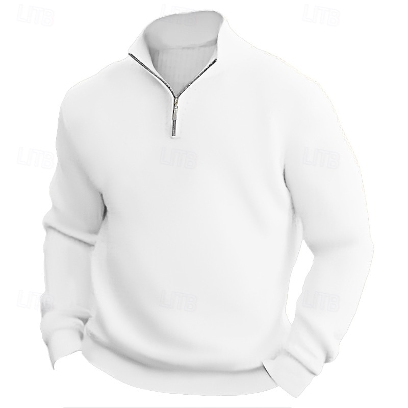 Men's Pullover Sweater Jumper Dress Sweater Knit Sweater Ribbed Knit Regular Knitted Plain Quarter Zip Keep Warm Modern Contemporary Daily Wear Going out Clothing Apparel Fall Winter Black White S M L2