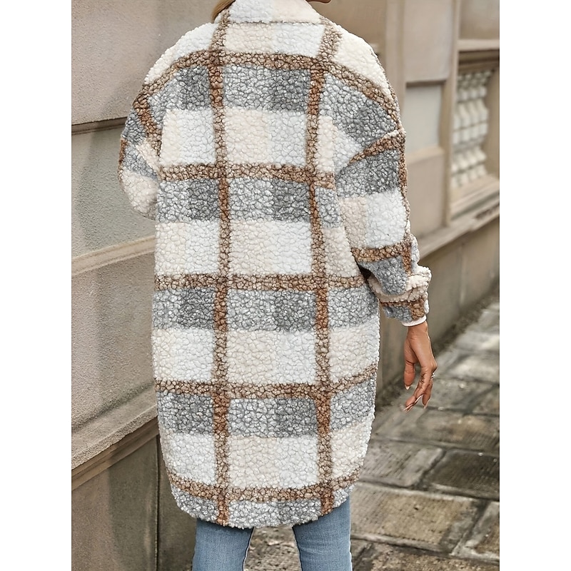 Women's Winter Coat Winter Jacket Fleece Jacket Sherpa Jacket Outdoor Street Daily Fall Winter Regular Coat Regular Fit Warm Breathable Comtemporary Stylish Jacket Long Sleeve Stripes and Plaid with2