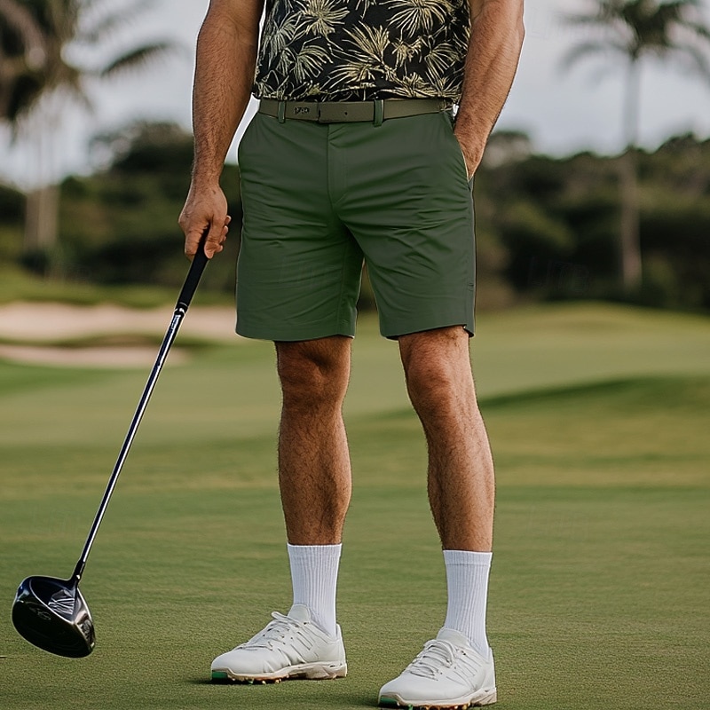 Men's Dress Shorts Work Shorts Casual Shorts Golf Shorts Pocket Straight Leg Solid Colored Comfort Wearable Knee Length Outdoor Daily Streetwear Stylish Black Brown4