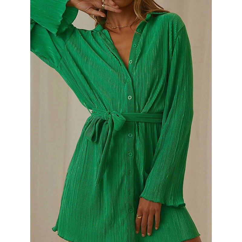 Women's Long Dress Maxi Dress Shirt Dress Casual Dress Stylish Casual Vacation Daily Regular Fit Plain Long Sleeve Shirt Collar Pink Green Summer Spring