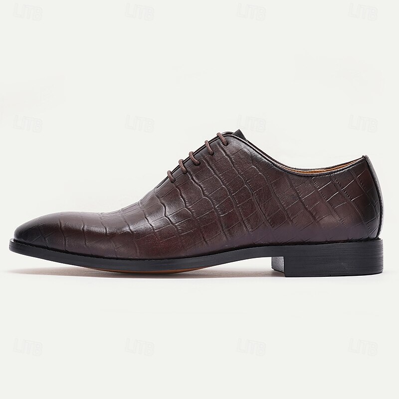 Men's Premium Cowhide Crocodile Print Oxford Shoes, Stylish Lace-Up Formal Footwear for Business and Special Occasions3