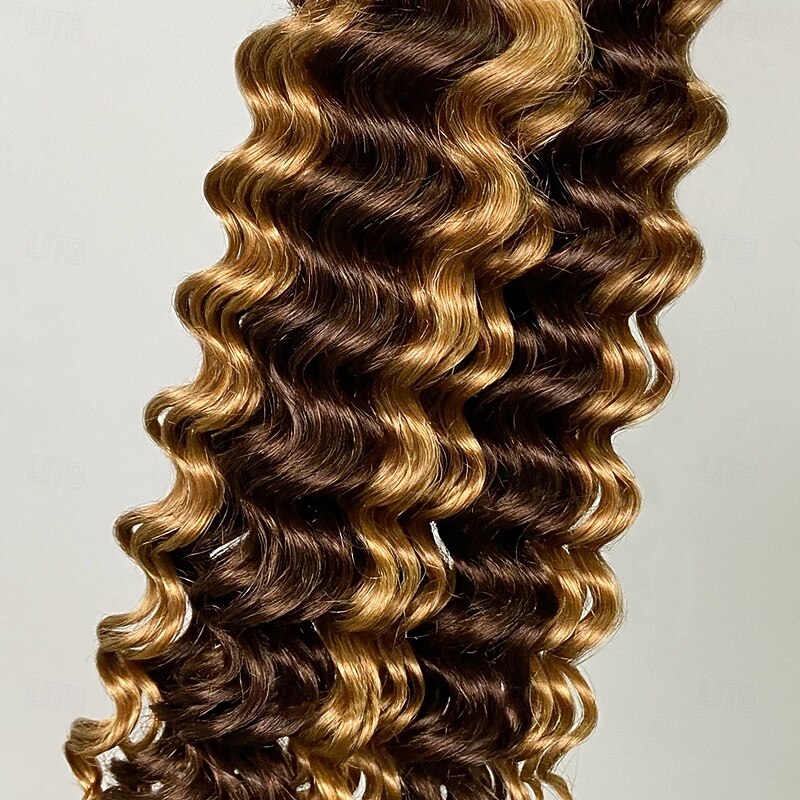 3 Bundles Bulk Hair P4/27 Human Hair Deep Wave Extension Bundle Hair 10-28Inch3