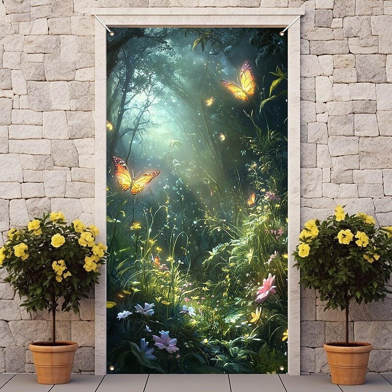 Valentine's Day Door Decorations Door Covers Garden Theme Door Tapestry Door Curtain Decoration Backdrop Indoor/Outdoor Door Banner for Front Door Farmhouse2