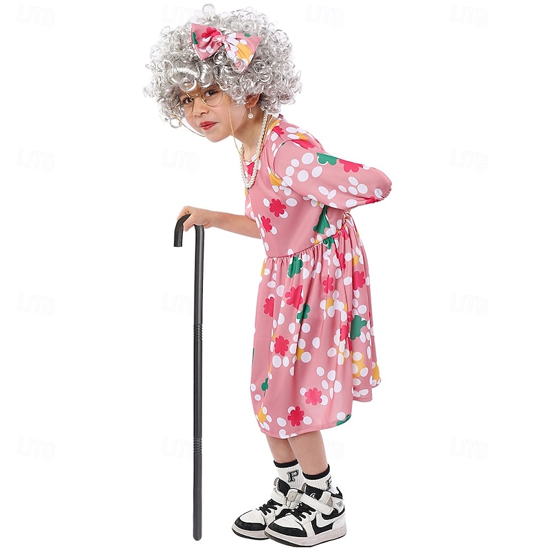 Old Women Granny Halloween Outfits Costume Dress Up with Grandma Funny Costume Kid's Girls' Halloween Carnival 100th Day of School Easy Halloween Costumes Dress Up