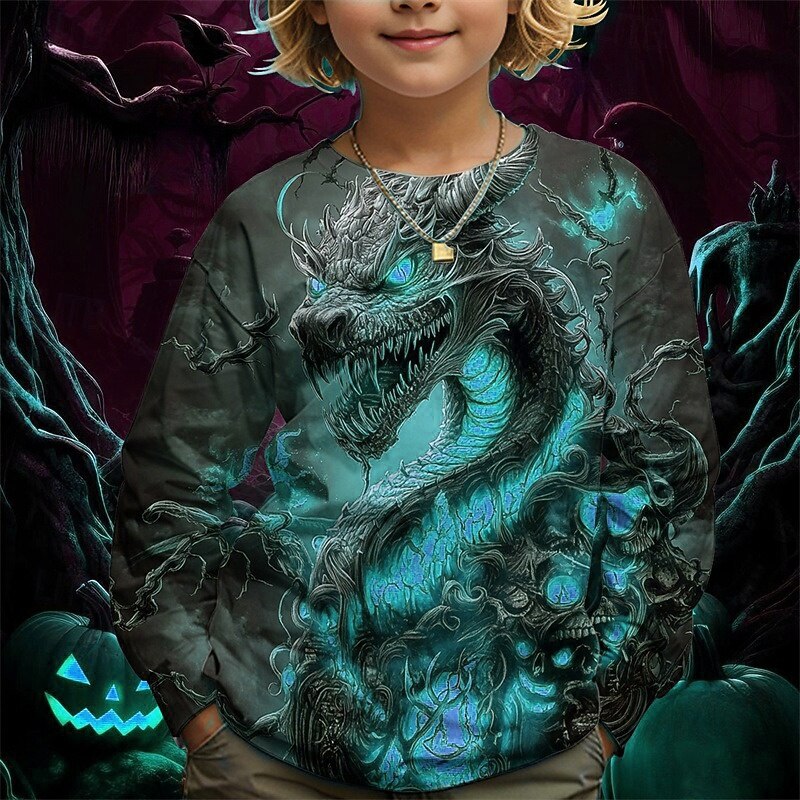 Boys' 3D Graphic Dragon T shirt Tee Long Sleeve Spring Fall Fashion Basic Kids 4-12 Years Crew Neck Outdoor Casual Daily Regular Fit3