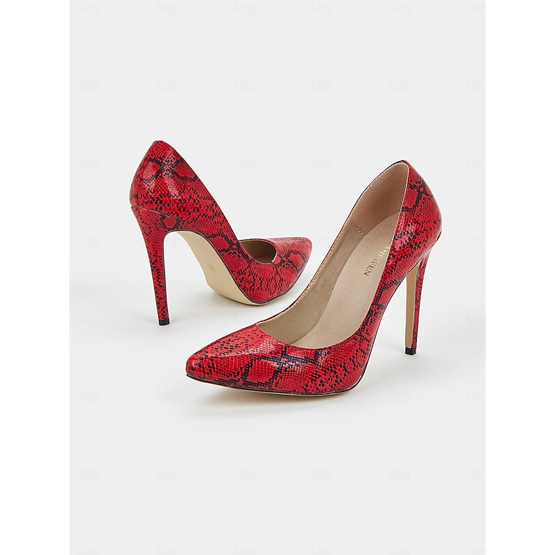 Women's Red Snakeskin Pumps with Pointed Toe and Sexy Stiletto Heels - Perfect for Parties and Special Occasions3