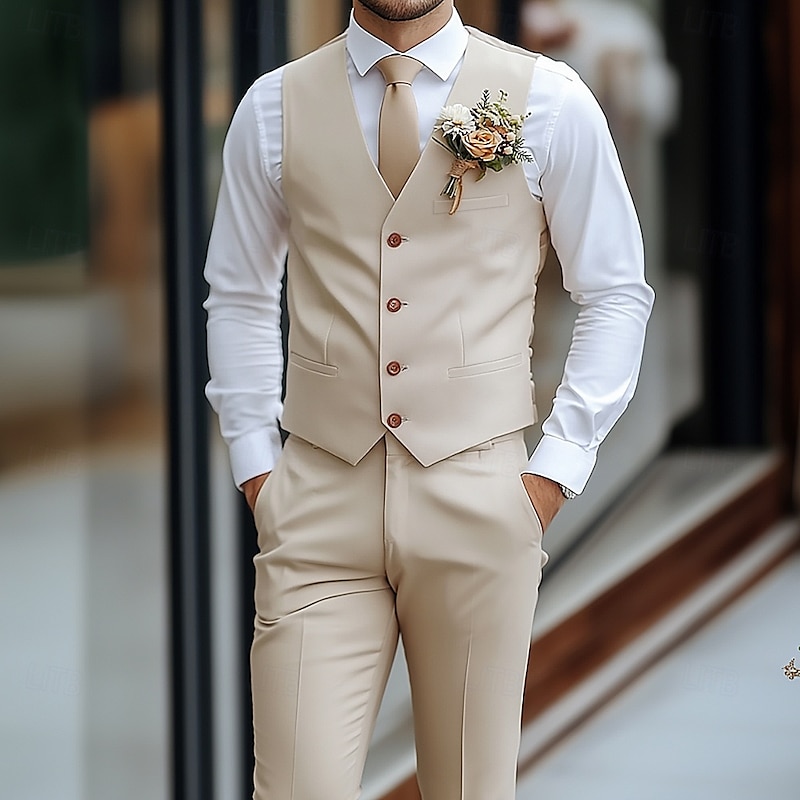 Men's Wedding Beach Wedding Suits Navy Blue Sage Fashion Casual Solid Colored Tailored Fit 2 Piece2
