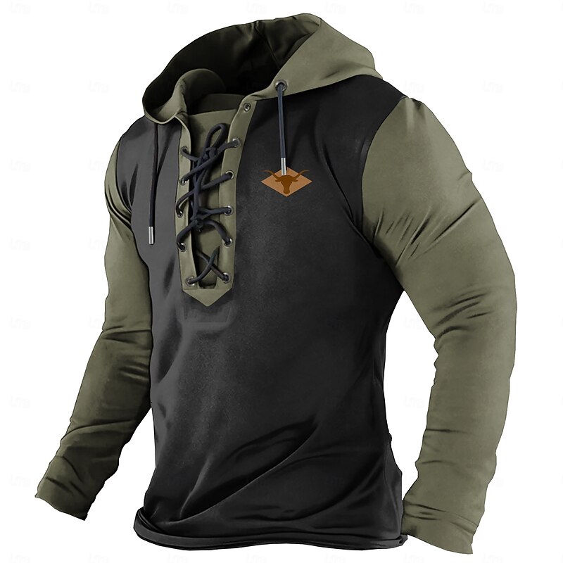 Men's Cowboy Hoodies Fashion Cool Long Sleeve Hooded Brown Green Drawstring Fall Winter Designer2